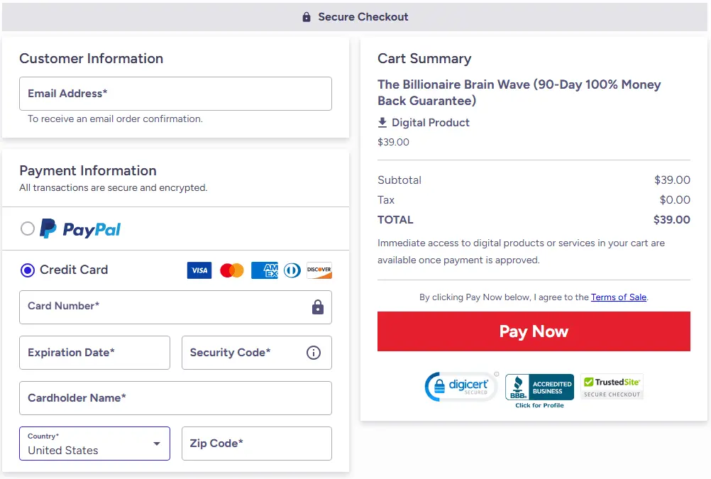 Billionaire Brain Wave Payment process  