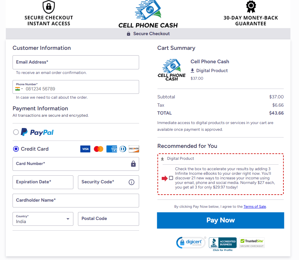 Cell Phone Cash Payment process  