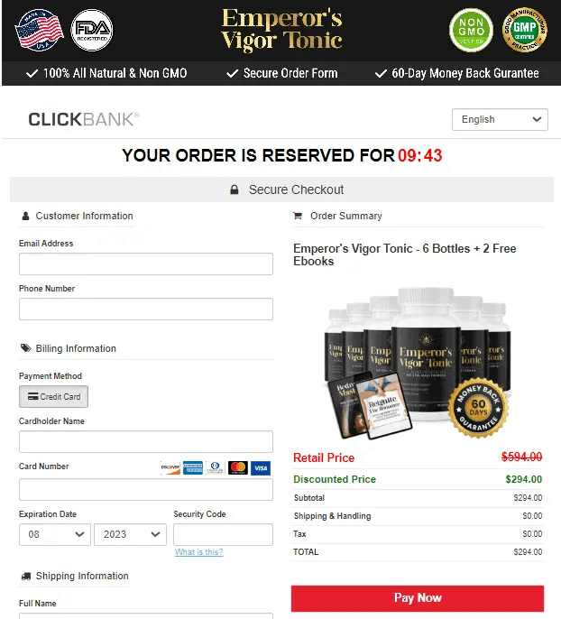 Emperor's Vigor Tonic Payment process  