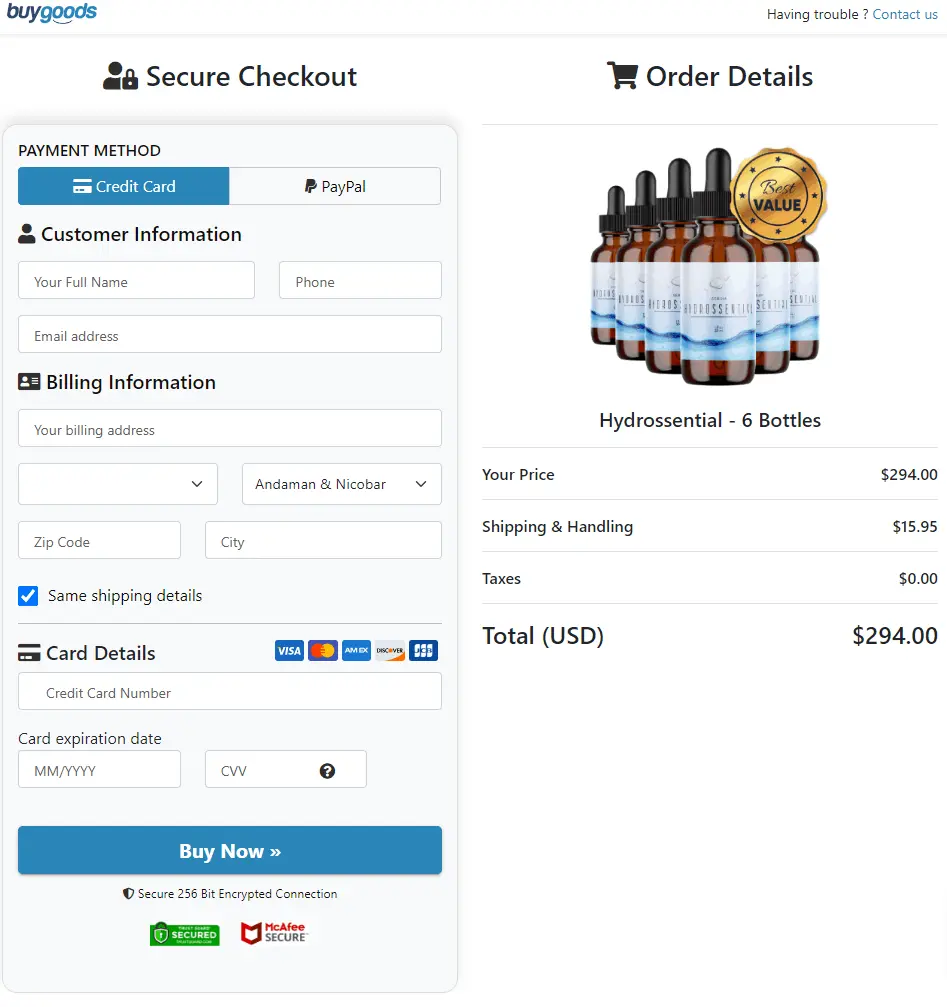 Hydrossential Payment process  
