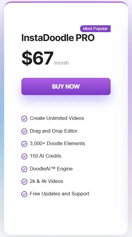 InstaDoodle most popular package at $67
