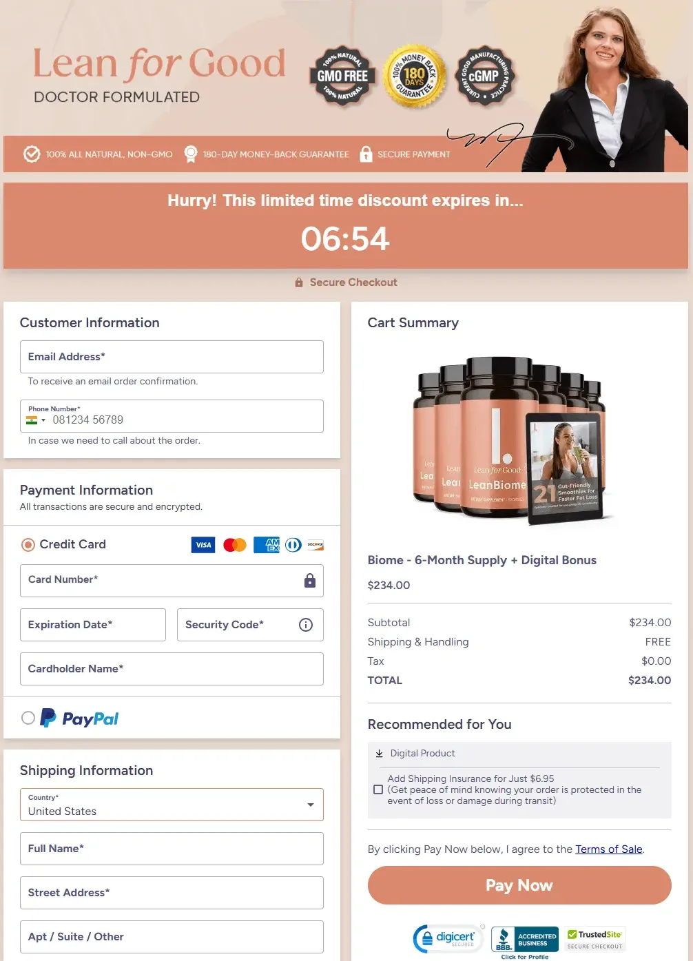 LeanBiome Payment process  