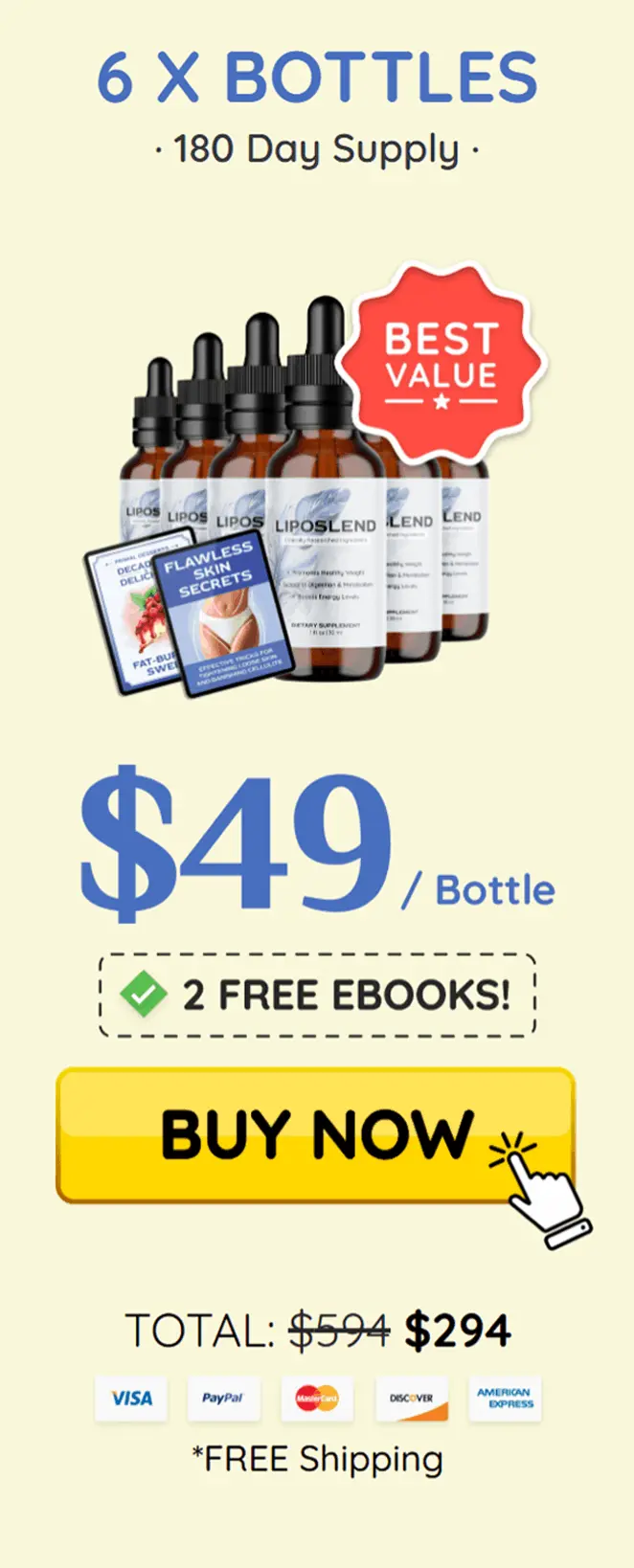 LipoSlend discount pack at $49 (6 Bottle)