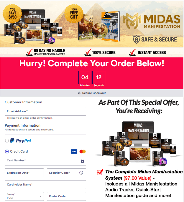 Midas Manifestation System Payment process  