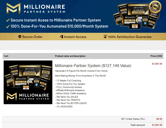 Millionaire Partner System Payment process  