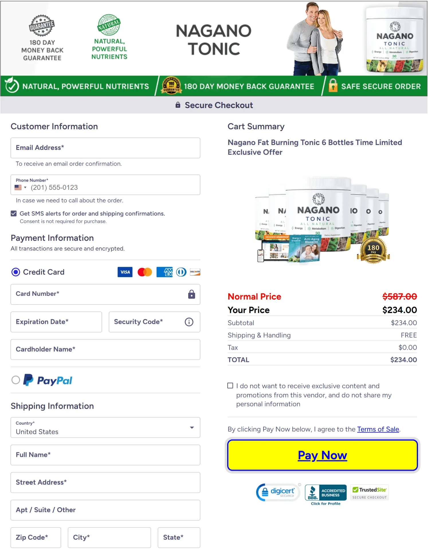 Nagano Tonic Payment process  