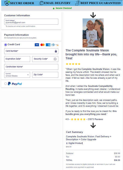 Soulmate Sketch Payment process  