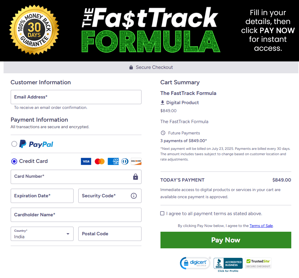 The Fast Track Formula Payment process  