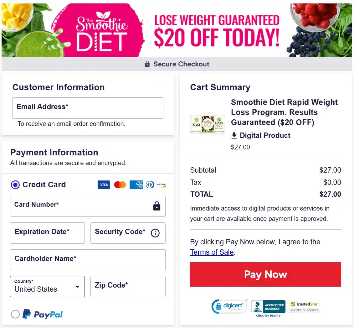 The Smoothie Diet Payment process  
