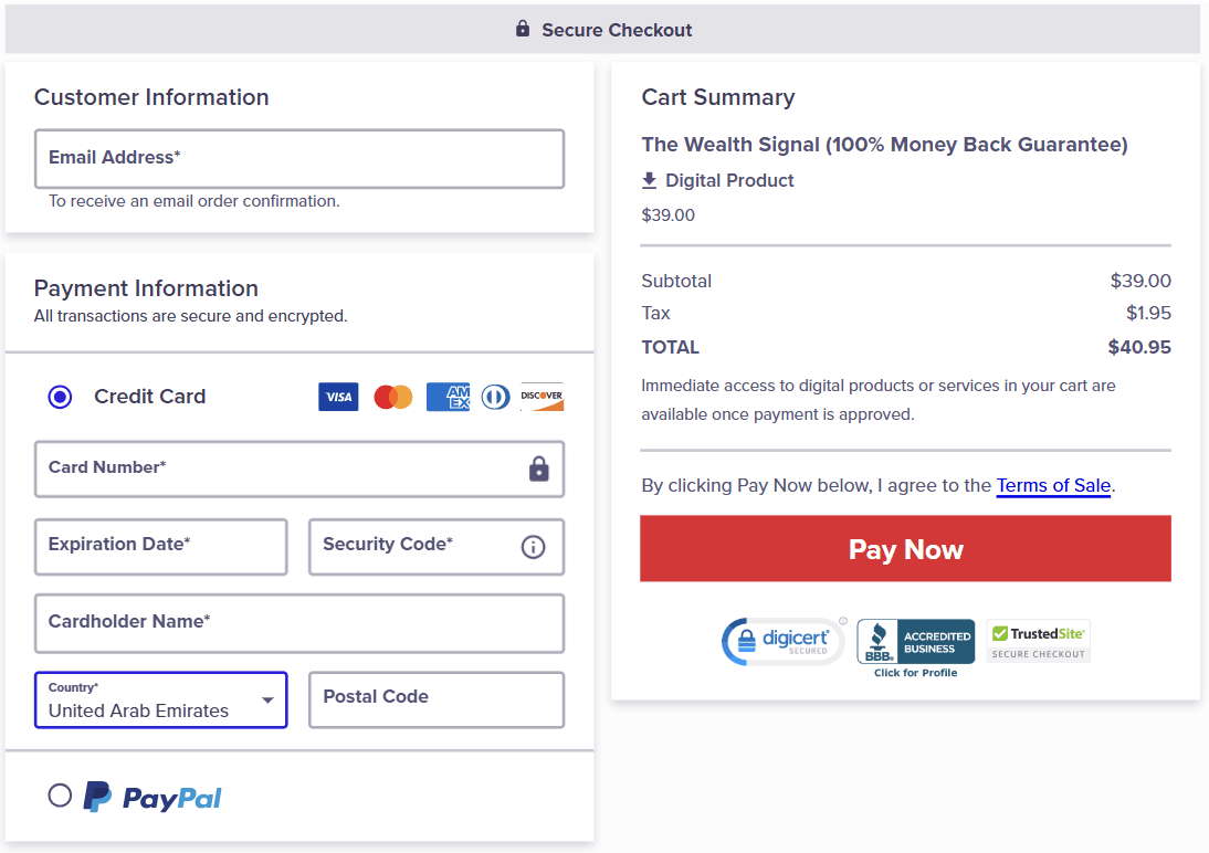 The Wealth Signal Payment process  