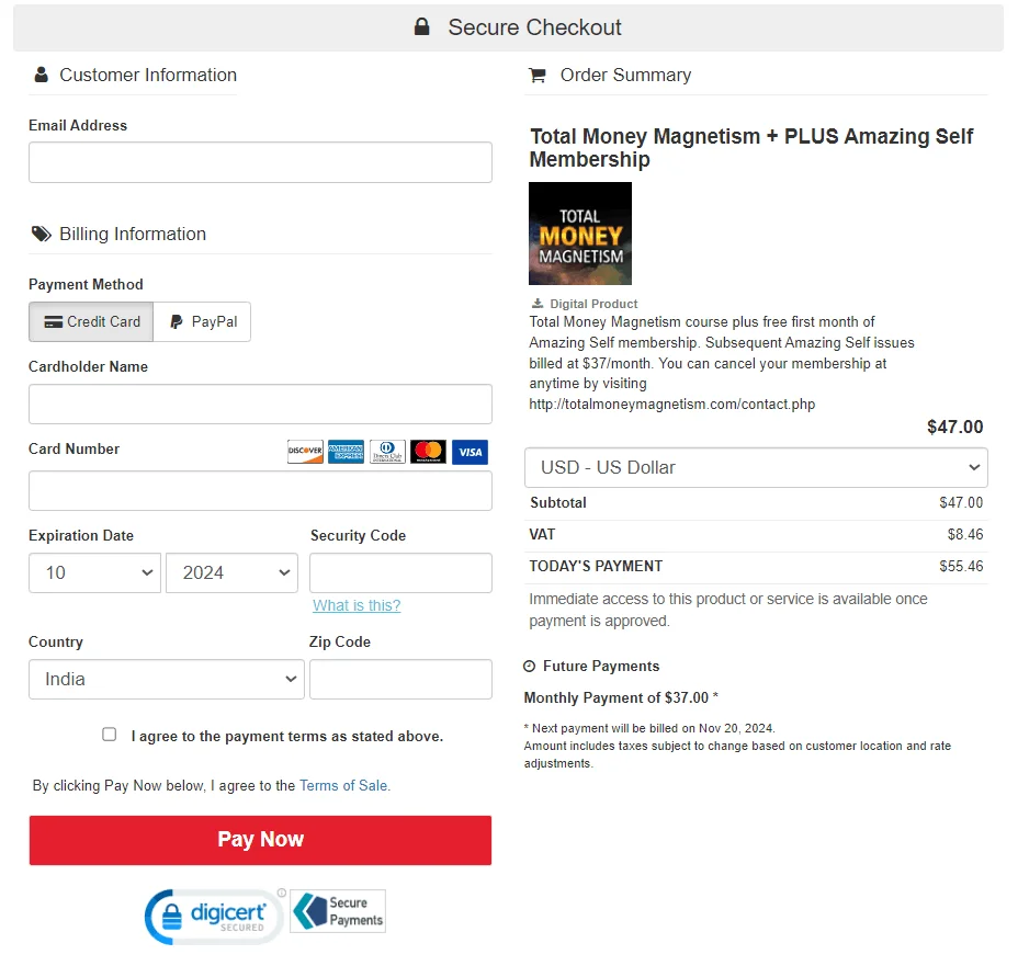 Total Money Magnetism Payment process  