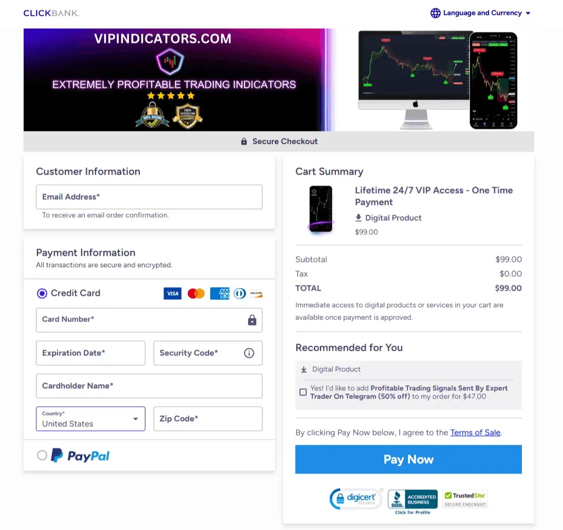 VIP Indicators Payment process  