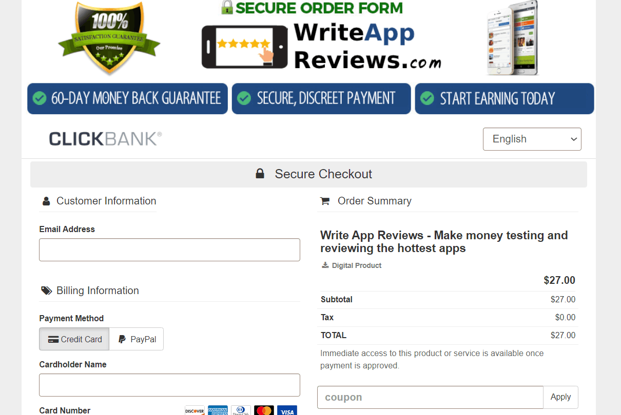 WriteAppReviews Payment process  